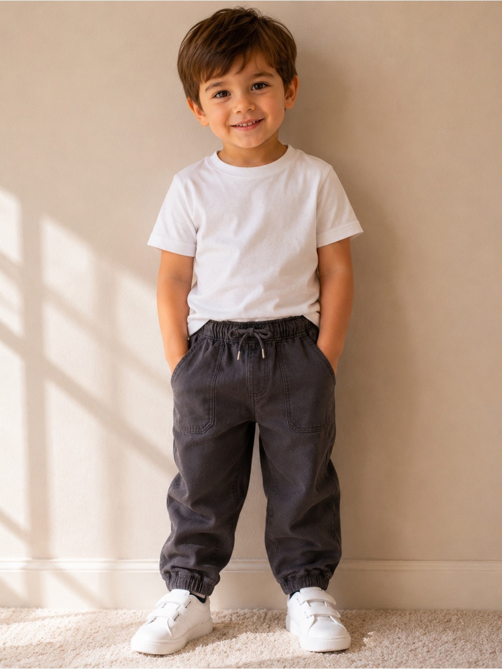 Zara Boys Charcoal Gray Pull-On Jogger Pants 2-3Y 98cm Elastic Waist